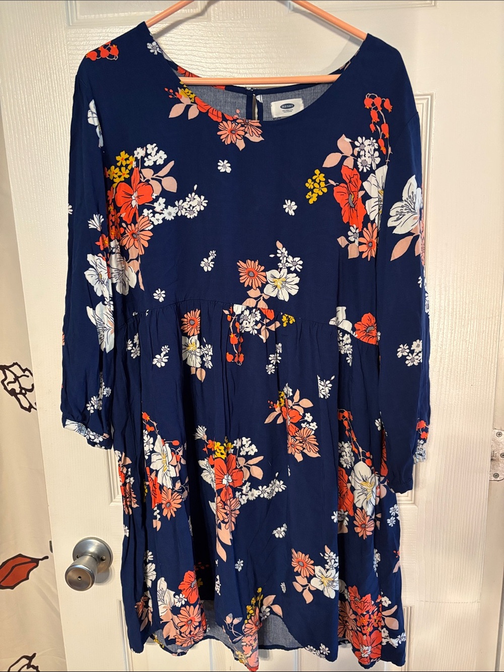 Old Navy Navy Floral Swing Dress with Coral, White & Yellow Accents